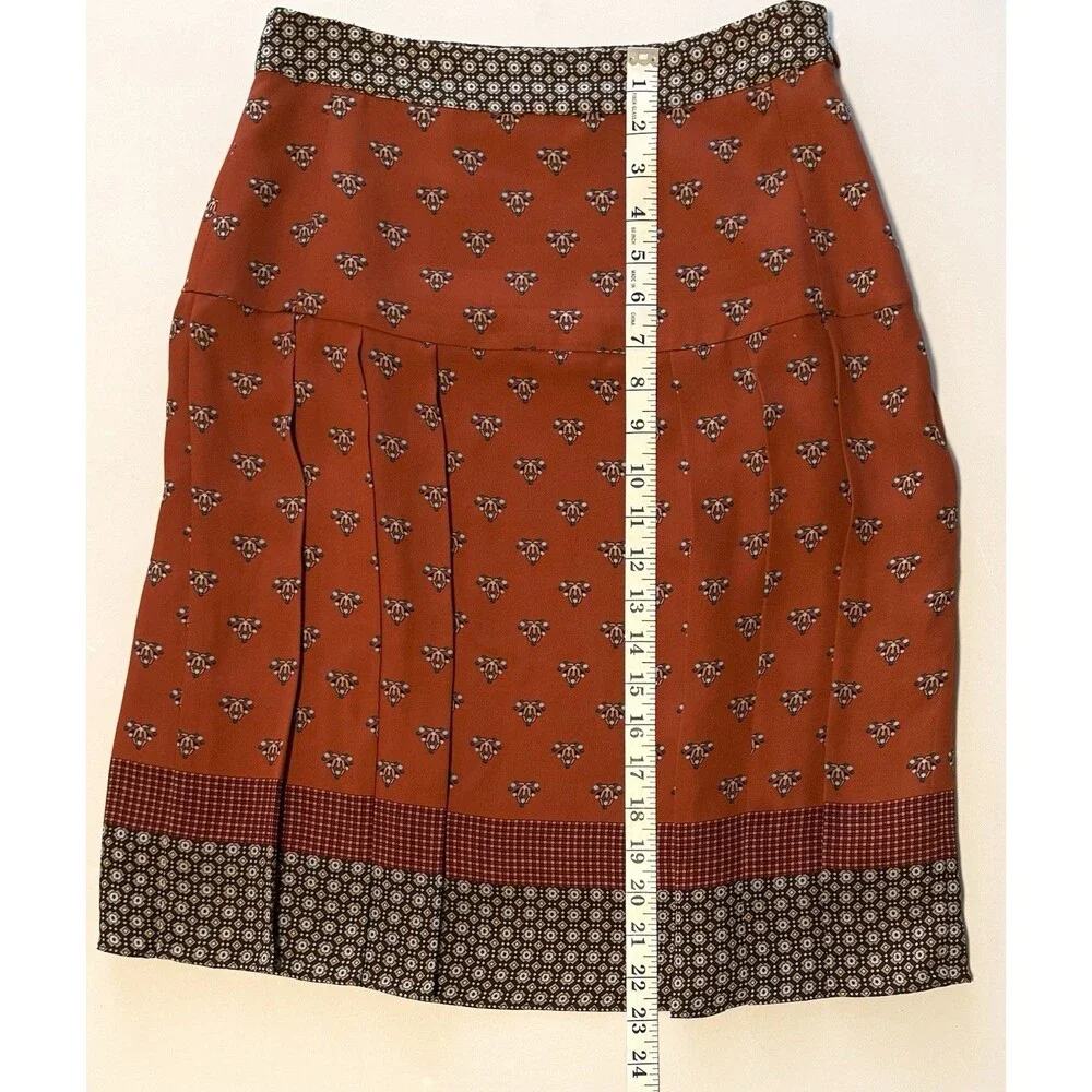 Brooks Brothers 100% Silk Skirt Sz 2 A-Line Pleated Foulard Career